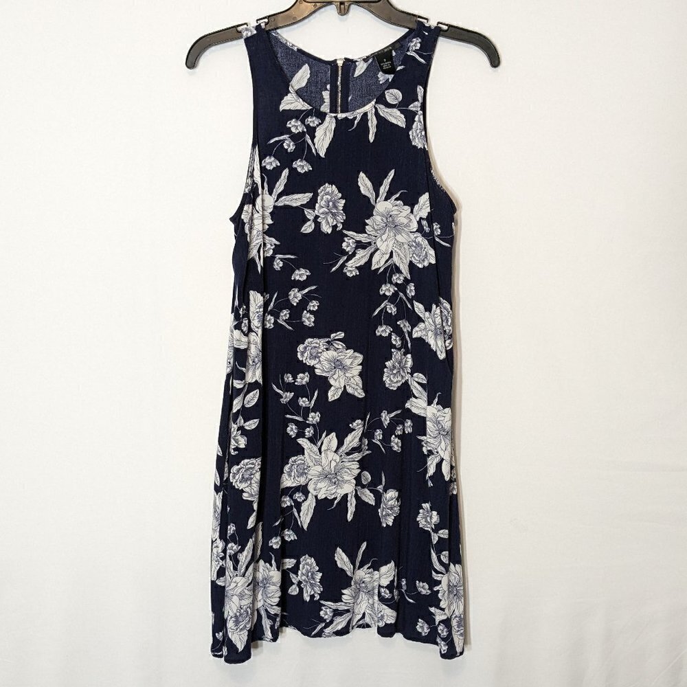 Women's SAM & JESS; Navy Blue Floral, Sleeveless A-Line Midi Tank Dress; Size S